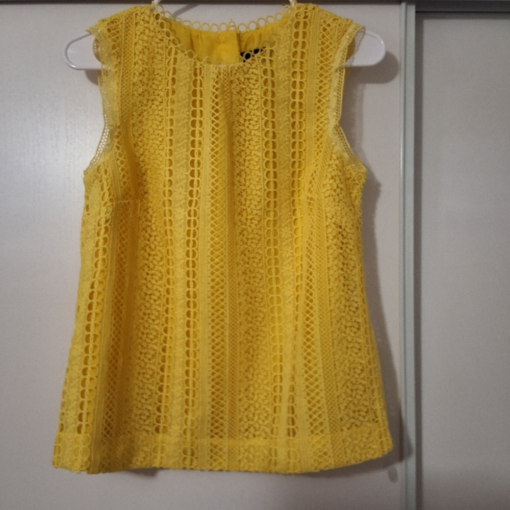 J. Crew Women's Yellow Sleeveless Lace Blouse Top Size 2
